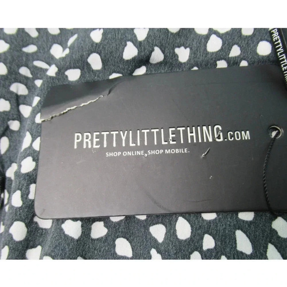 Pretty Little Thing Dalmatian Print Dress Size 10 Wrap Long Sleeve Wrap Tea Belt - Picture 8 of 9